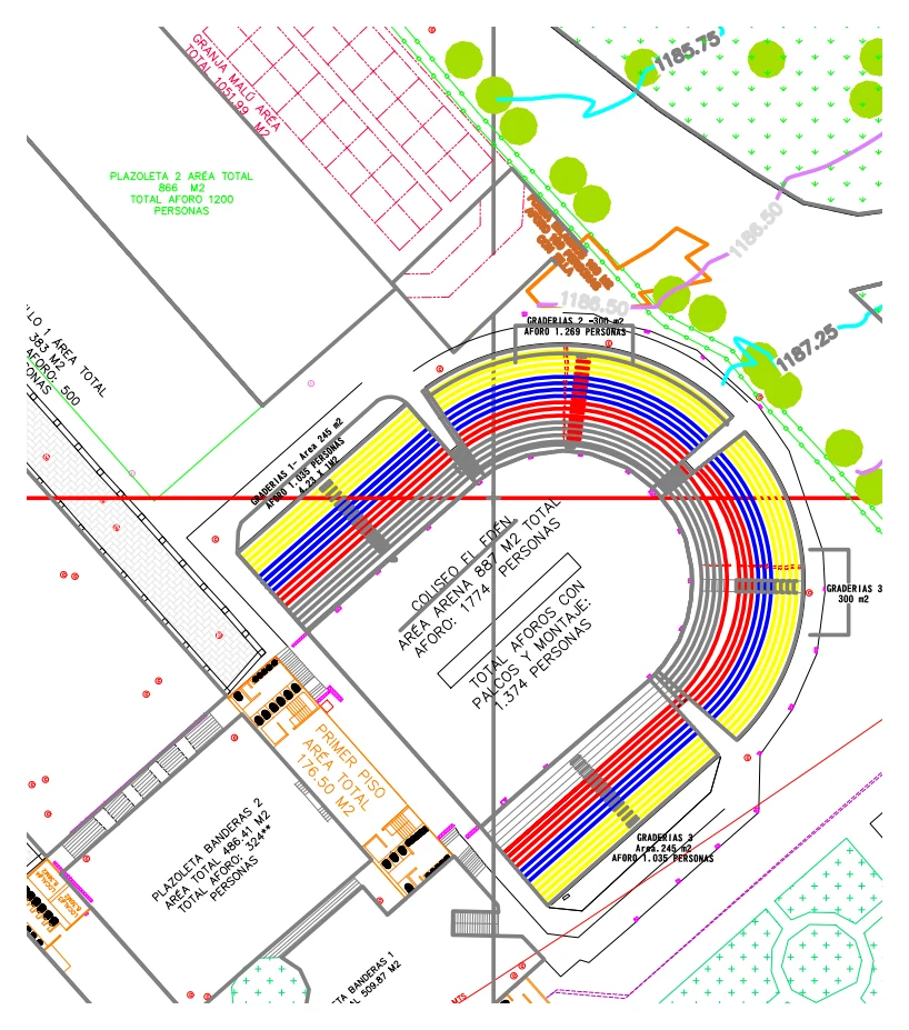 Segmento del plano de aforos para Coliseo Gran Riviera