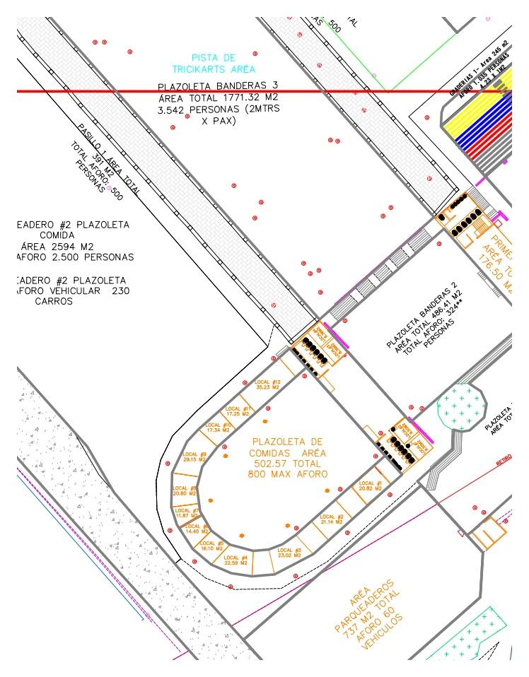 Segmento del plano de aforos para Pabellón San Carlos